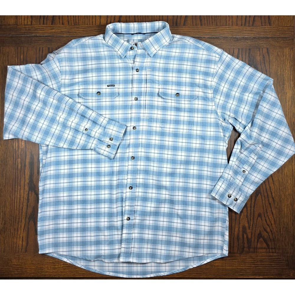 Poncho The Blue Bison Midweight Performance Flannel Shirt Mens XL Reg Blue Plaid